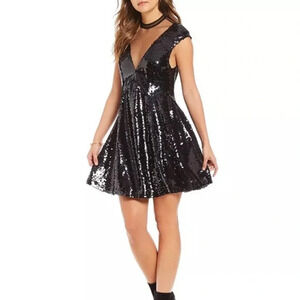 Free People New Dance til dawn black sequin mesh minidress XS